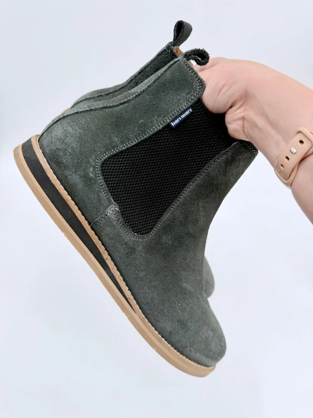 HARI MARI Odessa Waxed Suede Chelsea Boots Gray Sage